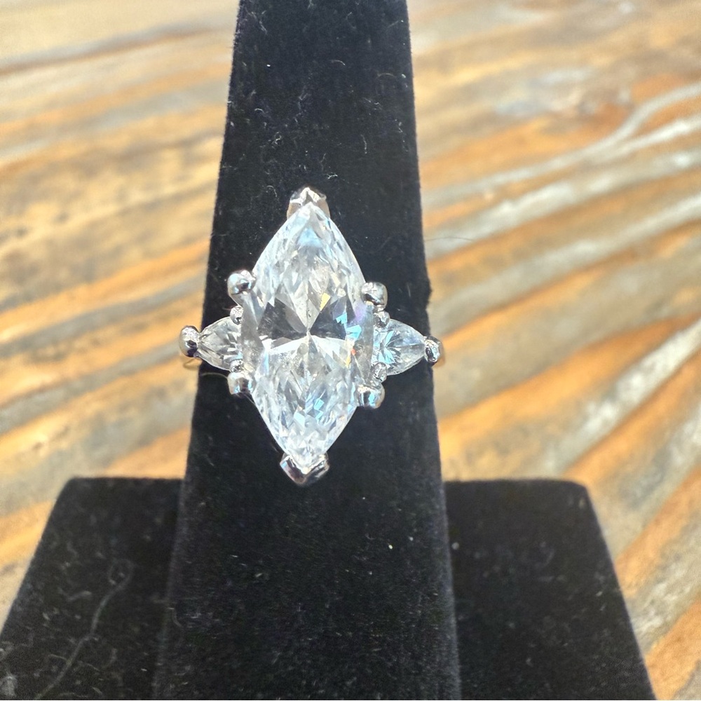 Simulated Diamond Cubic Zirconia Marquise Cut Ring Mixed Metals Size 6 - Picture 2 of 9